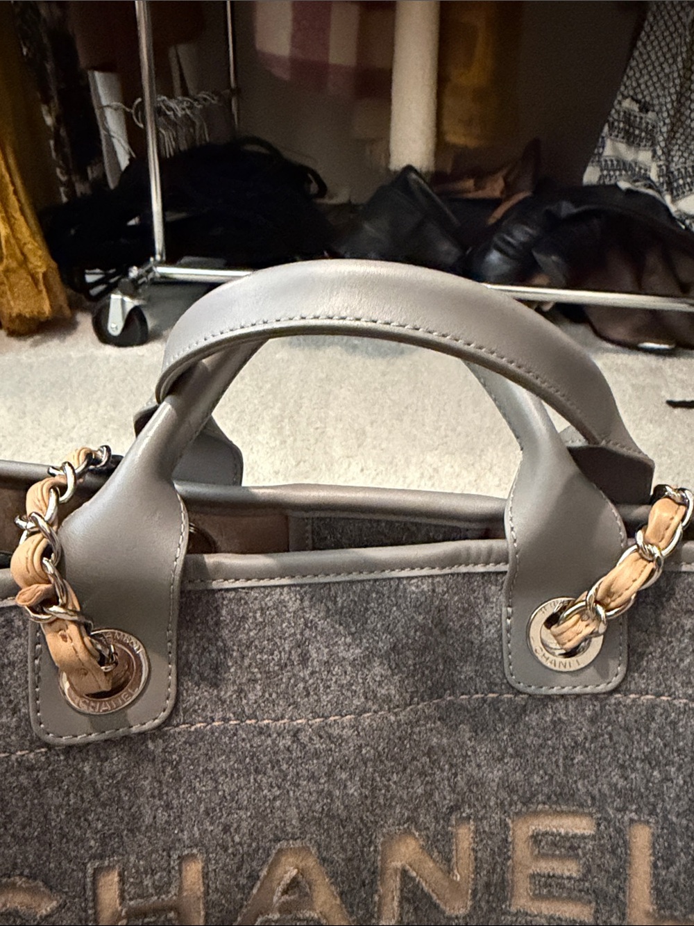 CHANEL Gray Deauville Tote-RARE! - Picture 4 of 15